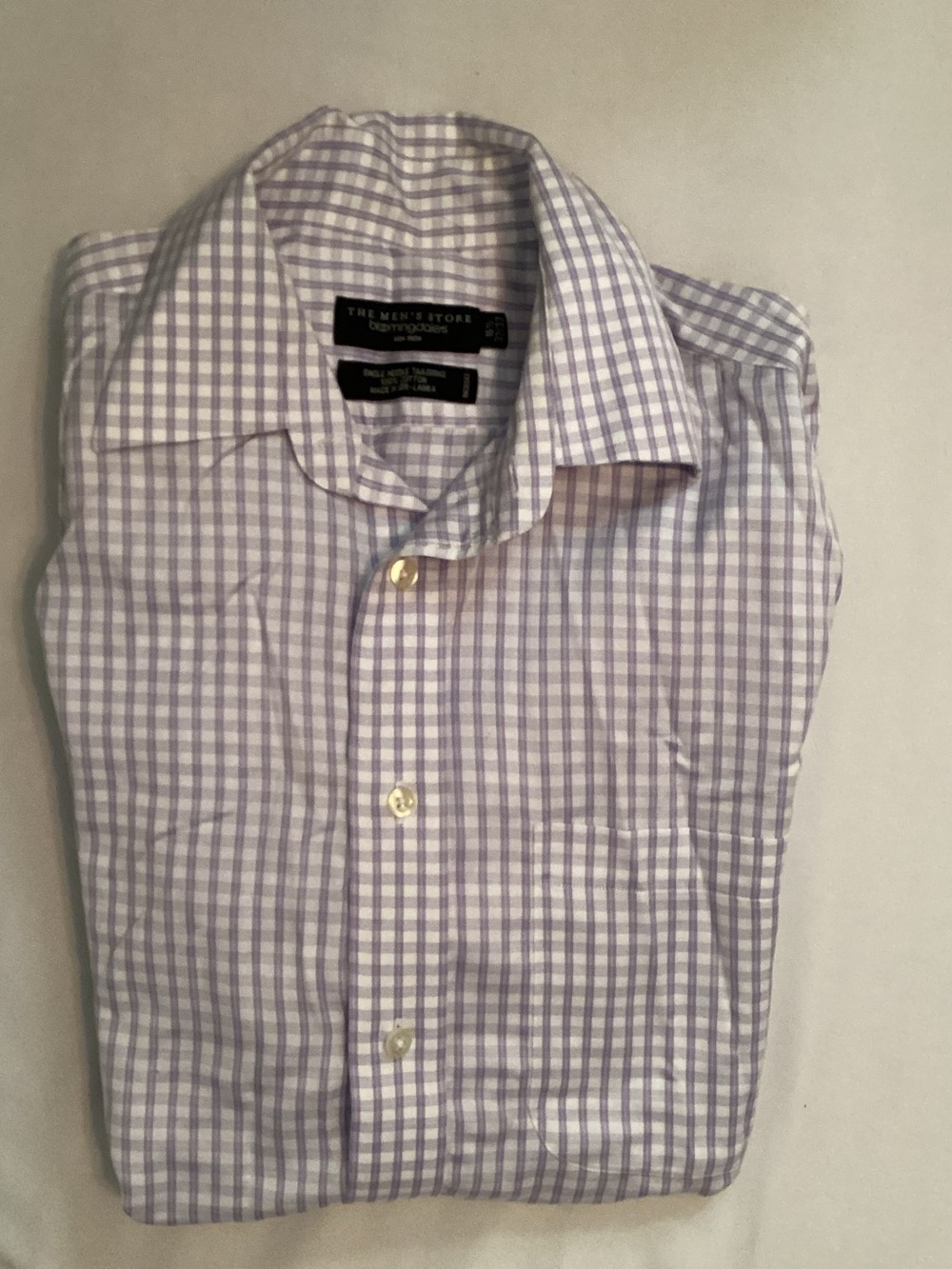 Bloomingdale’s The Men’s Store No Iron Purple Check Dress Shirt Size 15.5”